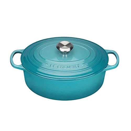 Le Creuset Signature braadpan ovaal 6,3 liter ø 31 cm gietijzer Caribbean blue Le Creuset Signature Braadpan Ovaal 6,3 Liter ø 31 Cm Gietijzer Caribbean Blue -Le Creuset 1841589 n0