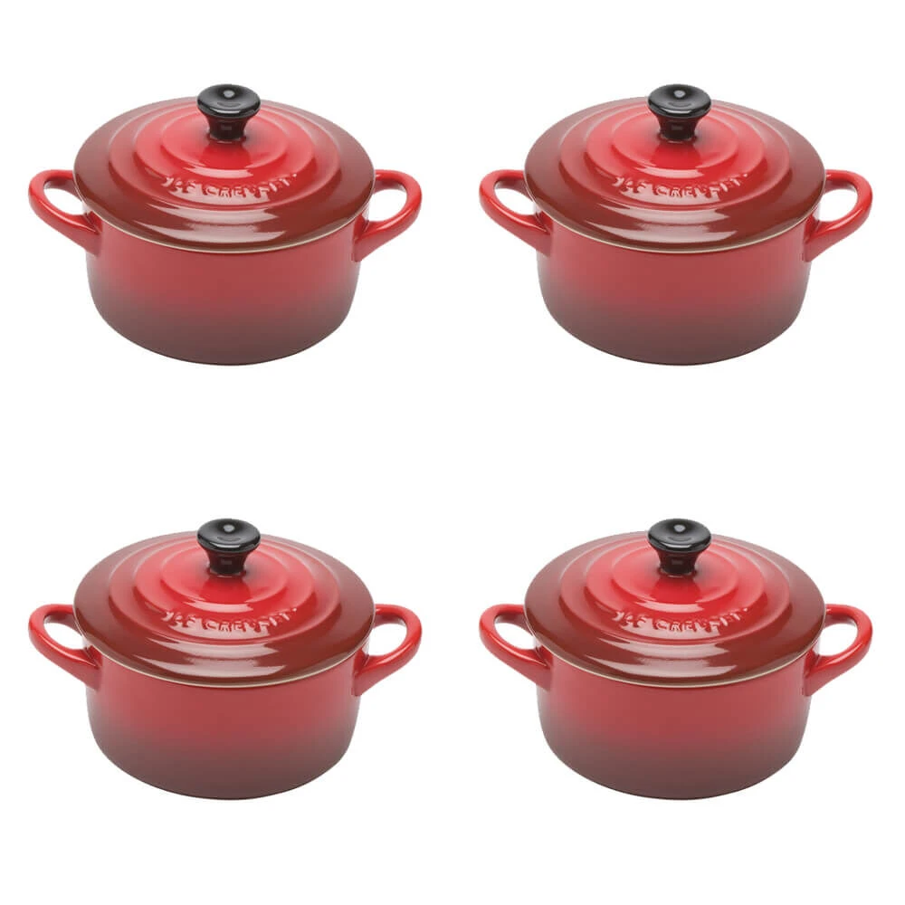 Le Creuset minipan ø 10 cm aardewerk kersrood 4 stuks Le Creuset Minipan ø 10 Cm Aardewerk Kersrood 4 Stuks -Le Creuset kersrood 1