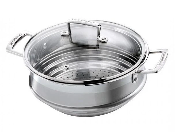 Le Creuset multi-stoommand voor 20/24 cm pannen rvs met deksel Le Creuset Multi-stoommand Voor 20/24 Cm Pannen Rvs Met Deksel -Le Creuset stainless steel large multi steamer 1
